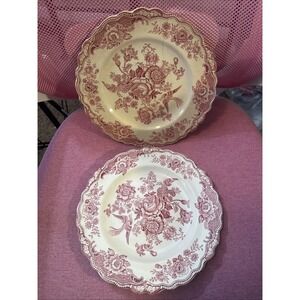 Crown Ducal Bristol Pink Dinner Plates Set 2 English Transferware 9.75" 762055
